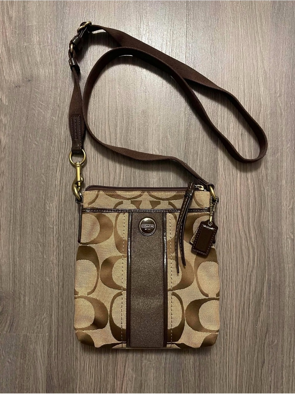 Coach Tan and Brown Signature Crossbody Bag